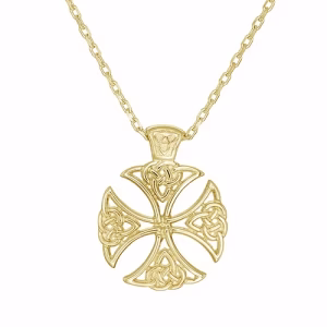 9ct Yellow Gold Celtic Shield Cross Necklace