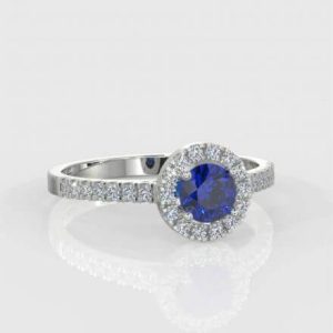 1 x 0.30ct Round  Cut Sapphire  0.25ct Round Brilliant  Melee Diamond Ring