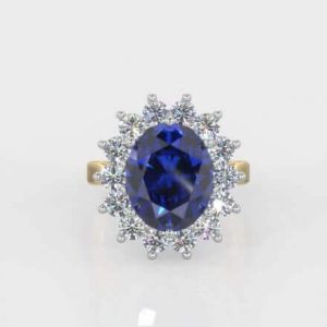 1 x 3.00ct Oval  Cut Sapphire  1.00ct Round Brilliant  Melee Cluster  Diamond Ring