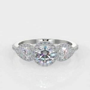 1 x 0.80ct Round Brilliant Cut & 2 x 0.20ct Pear  Brilliant Cuts & 0.10ct Round Brilliant Pave Diamond Ring