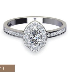 1 x 0.40ct Marquise   Cut Sapphire  0.20ct Round Brilliant  Melee Diamond Ring