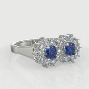 2 x 0.40ct Sapphires   /  0.30ct Melee Round Brilliant Cut Diamond Ring