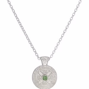Sterling Silver Emerald Celtic Shield Necklace